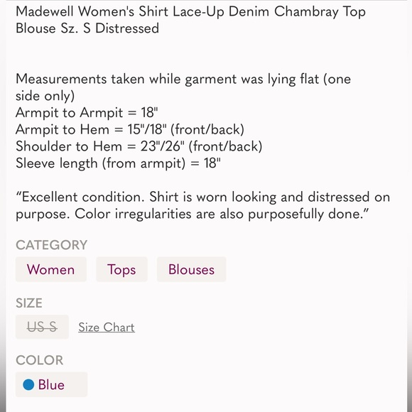 Madewell Shirt Lace-Up Denim Chambray Distressed - Picture 7 of 7